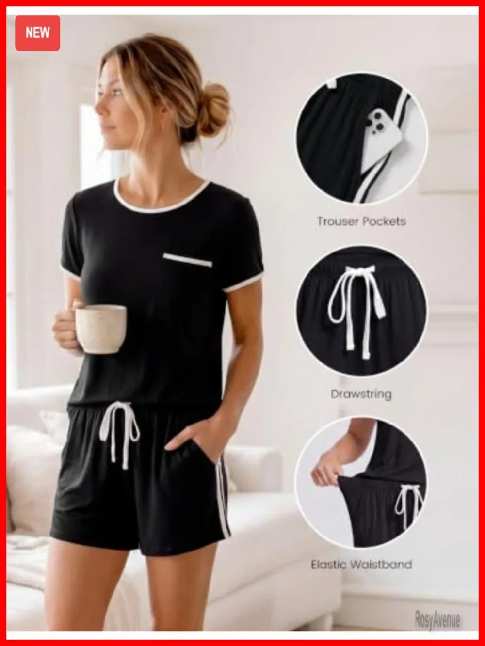 Women's Bamboo Pajama Set - 93% Bamboo Fiber, Soft Silk, Short Sleeve & Shorts,
